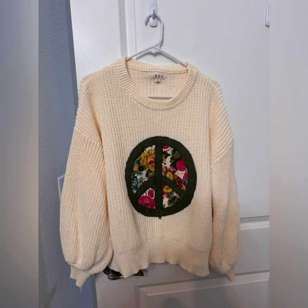 POL Cream Sweater with Green Peace Sign - Picture 5 of 8